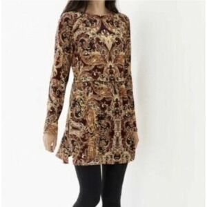 J. Jill Tunic Womens 2X Yellow Red Paisley Soft Boat Neck Top Long Sleeve